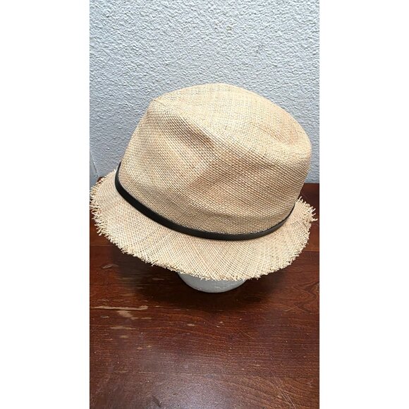 Scala Pronto Women's Natural Woven Straw Fedora Black Band & Blue Stone Accents - Picture 4 of 8